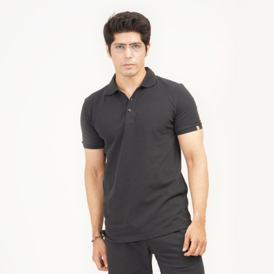 Ecolove Solid Men Polo Neck Black T-Shirt