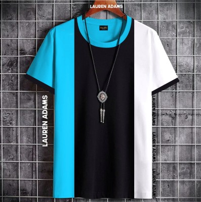 Lauren Adams Colorblock Men Round Neck White, Blue, Black T-Shirt