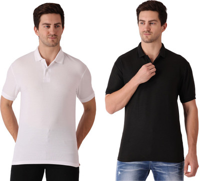 Maleno Solid Men Polo Neck White, Black T-Shirt