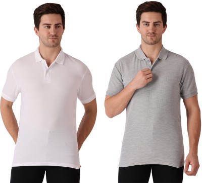 SYLZON Solid Men Polo Neck Grey, White T-Shirt