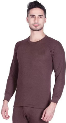 SYLZON Brown Round Neck Men Top Thermal