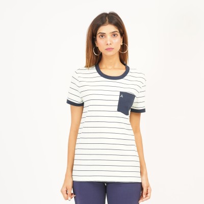 CARBON BASICS Casual Striped Women White Top