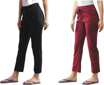 ALFA Solid Women Maroon, Black Track Pants