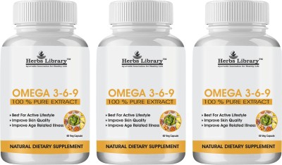 Herbs Library Omega 369 Nutrition Supplement for Muscle, Heart, Skin Pack of 3 of 60 Capsules(3 x 60 Capsules)