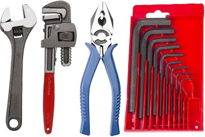 Toolhub 10 Inch Pipe Wrench 8 Inch Combination Plier 9Pcs Allen Key With 8In Spanner Single Sided Pipe Wrench(Pack of 12)