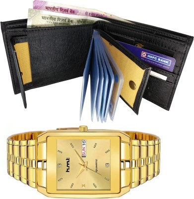 Gargi Retail Watch & Wallet Combo(Black, Gold)