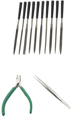 TOOLBUX Pack of 3 -10 Pc Needle File Set Gemstone Pickup Tool Flat Nose