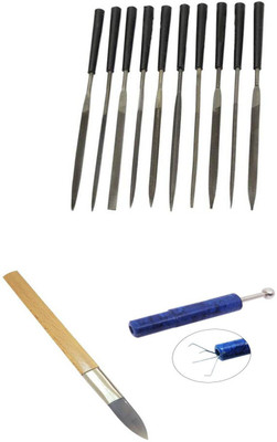 TOOLBUX Pack of 3 -10 Pc Needle File Set PCB Mini Hand Drill Tweezer
