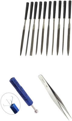 TOOLBUX Pack of 3 -10 Pc Needle File Set Gold Testing Stone Flat Nose