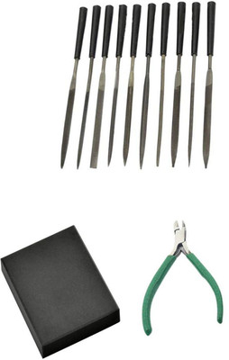 TOOLBUX Pack of 3 -10 Pc Needle File Set Flat Nose Gold Testing Stone