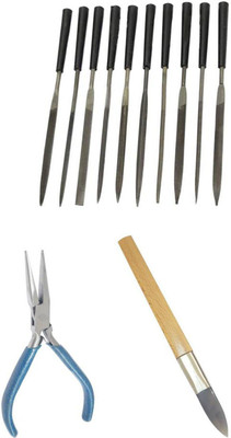 TOOLBUX Pack of 3 -10 Pc Needle File Set 39 Round Hole Draw Plate Adjustable Hex Saw