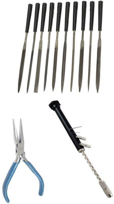 TOOLBUX Pack of 3 -10 Pc Needle File Set Round Nose Adjustable Hex Saw