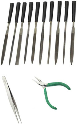 TOOLBUX Pack of 3 -10 Pc Needle File Set Tweezer Gold Testing Stone