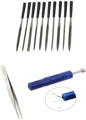 TOOLBUX Pack of 3 -10 Pc Needle File Set Tweezer 39 Round Hole Draw Plate