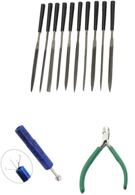 TOOLBUX Pack of 3 -10 Pc Needle File Set Gold Testing Stone Adjustable Hex Saw