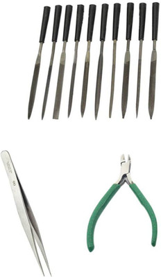 TOOLBUX Pack of 3 -10 Pc Needle File Set Tweezer PCB Drill