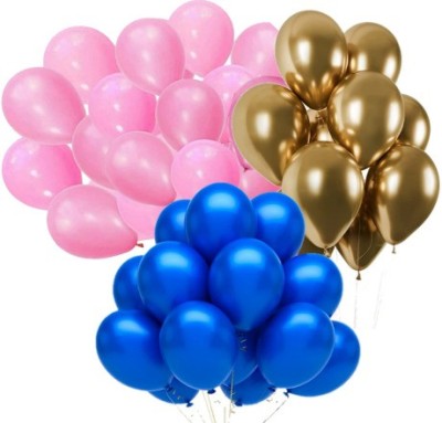 Jolly Party Solid Party & Celebration Combo of Pink, Royal Blue, Golden, Metallic latex balloons Balloon(Pink, Blue, Gold, Pack of 51)