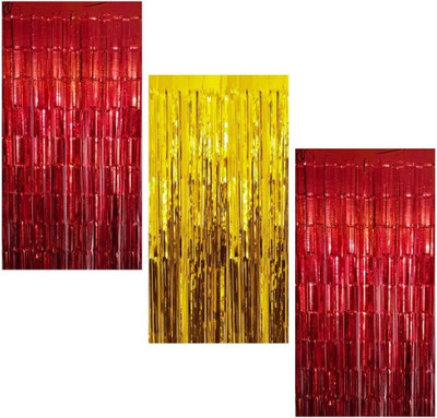 Bloomsevent Red, Golden Fringe Curtain