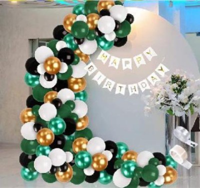 Jolly Party Happy Birthday Decoration Set of Colorful White Banner, Metallic balloons(Set of 115)