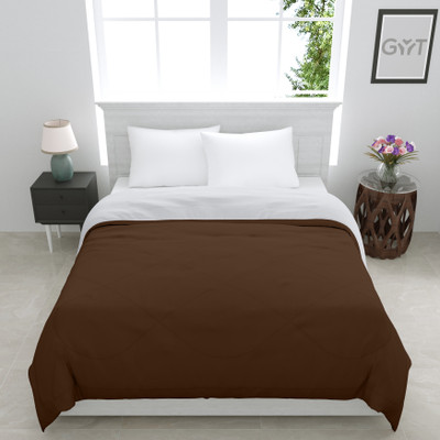GYT Checkered Single Comforter for  AC Room(Microfiber, Brown - Grey)