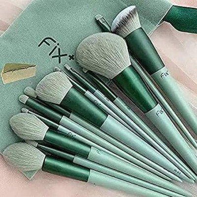 URBEN QUEEN Fix Plus Brush set of 13 With Pouch (Green)(Pack of 13)