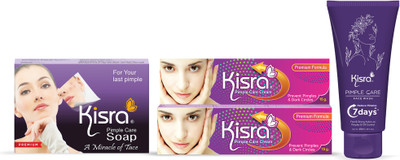KISRA Premium Acne Prone Skin - Controls Acne Development - Clears Out Clogged Pores - Formulated Specially To Create A Barrier Against Acne Development – Pimple Care Soap + Cream + Face Wash(3 Items in the set)