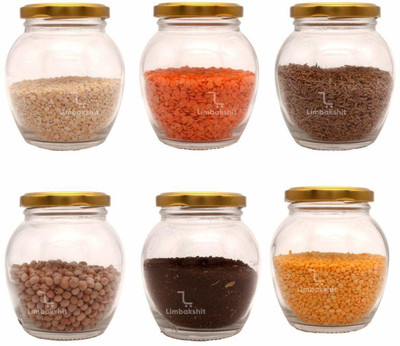 Adhunyk Glass Tea Coffee & Sugar Container  - 400 ml(Pack of 6, Gold)