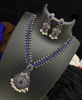 PBM CREATIONS Oxidised Silver Blue Jewellery Set(Pack of 1)