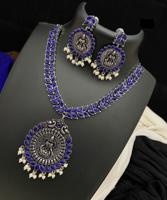 PBM CREATIONS Oxidised Silver Blue Jewellery Set(Pack of 1)