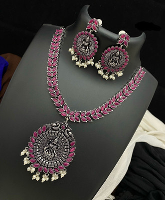 PBM CREATIONS Oxidised Silver Red Jewellery Set(Pack of 1)
