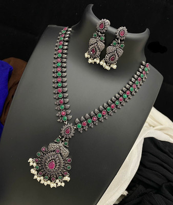 PBM CREATIONS Oxidised Silver Blue Jewellery Set(Pack of 1)