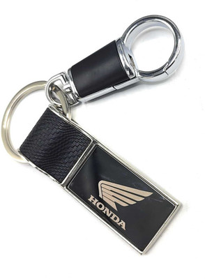 Jdp Novelty Leather Metal Keychain for Honda Bike.Rectangular Shape.With Hook. Key Chain