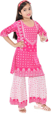 Life's Look's Fashion Girls Festive & Party Kurta and Palazzo Set(Red Pack of 1)