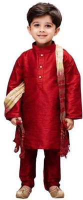 FMSE Boys Festive & Party Kurta and Pyjama Set(Maroon Pack of 1)