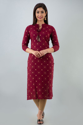 AYUSH TEXTILES Women Printed Straight Kurta(Maroon)
