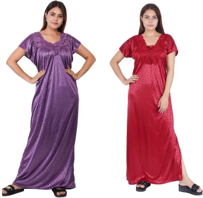 RILO Women Nighty Set(Purple, Red)