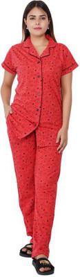APARAX Women Printed Red Shirt & Pyjama set