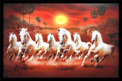 Mmory Beautiful Decorative Seven Horse Wall Decor Art Painting Digital Reprint 9 inch x 12 inch Painting(With Frame)