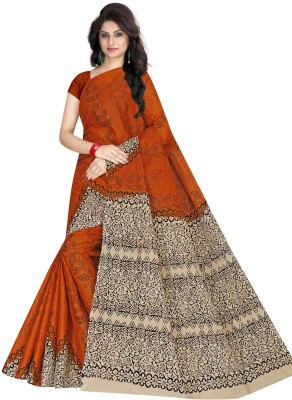 TAMAIRA FASHION Printed Daily Wear Pure Cotton Saree(Brown)