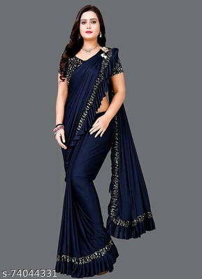 OMI IMPEX Solid/Plain Bollywood Lycra Blend Saree(Maroon)