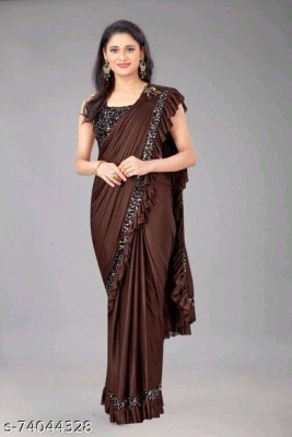 OMI IMPEX Solid/Plain Bollywood Lycra Blend Saree(Maroon)