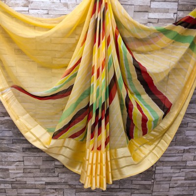 MM VENTURE Striped Bollywood Georgette Saree(Yellow)