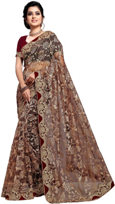 Mitalsaree Embroidered Bollywood Net Saree(Brown)