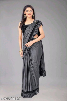 OMI IMPEX Solid/Plain Bollywood Lycra Blend Saree(Maroon)