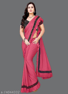 OMI IMPEX Solid/Plain Bollywood Lycra Blend Saree(Maroon)