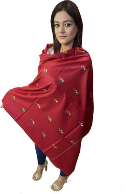 manra Wool Embroidered Women Shawl(Maroon)