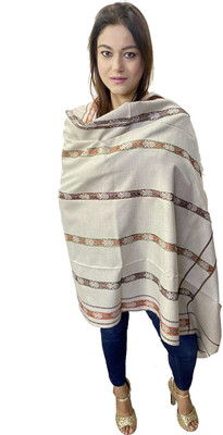 manra Wool Self Design Women Shawl(Beige)