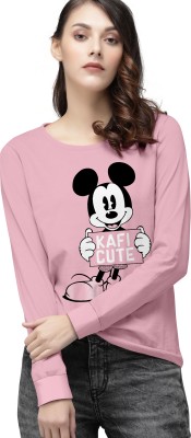 Fashion Spot Cartoon Women Round Neck Pink T-Shirt