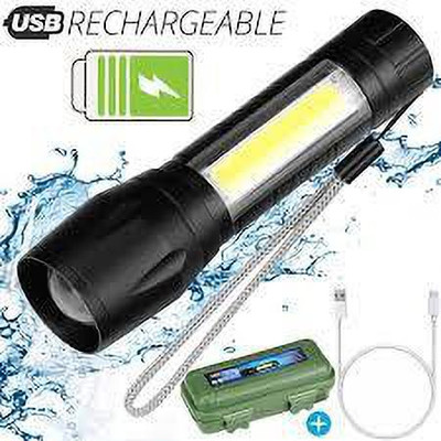 R A Products Flashlight + Desk Lamp with Gift Box Focus Zoom Torch Light with 3 Modes lights Torch(Black, 12 cm, Rechargeable)