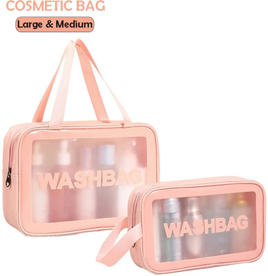 Queue Cosmetic bag 2 pack Large and Meduim makeup bag,Travel Bags for Makeup Bags(Pink)